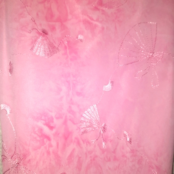 Pink Asymmetric Hem Lined Spagetti Straps Evening Dress Embroidered Fans Sz S - Picture 2 of 7